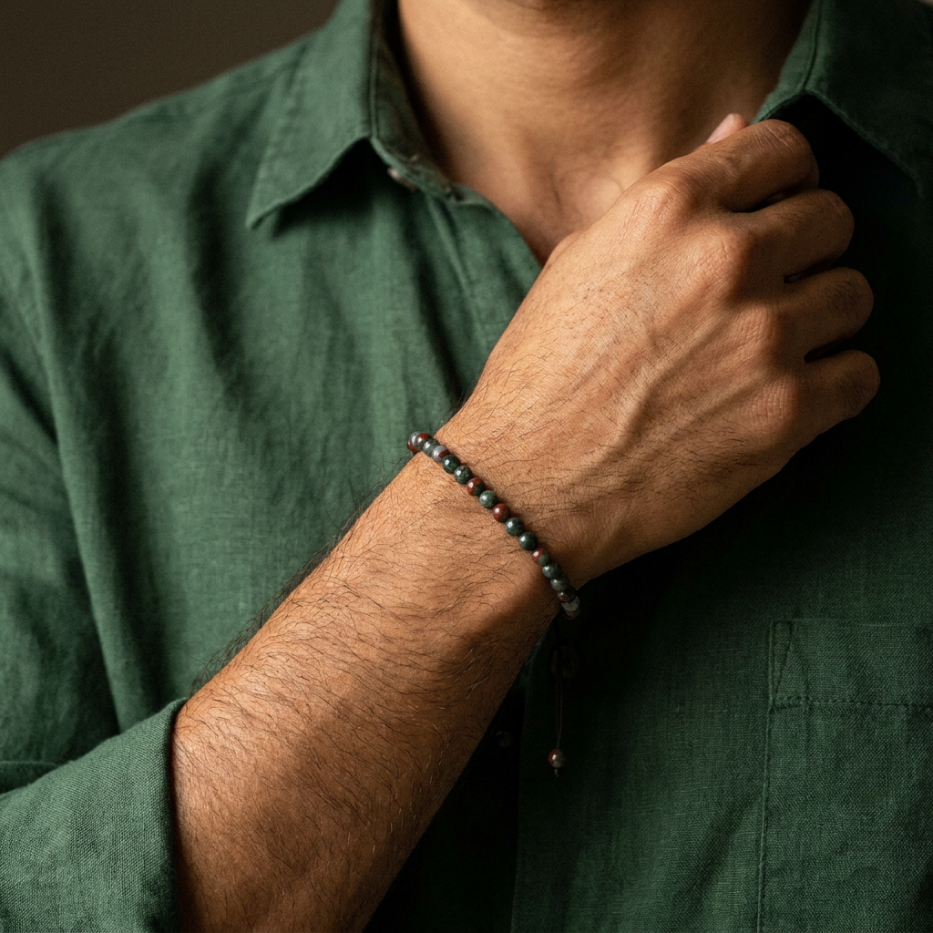 African Blood Jasper Thread Bracelet for Protection & Abundance - Lifestyle M
