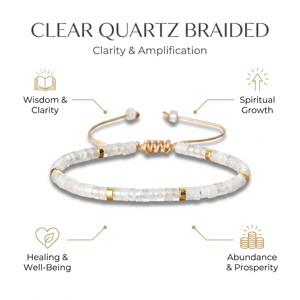 Clear Quartz (Sphatik) Braided Bracelet for Clarity - Infographic
