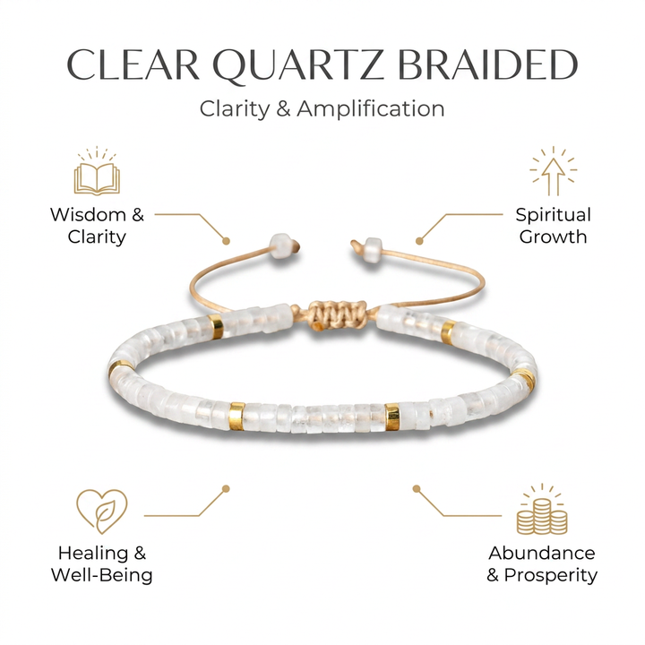 Clear Quartz (Sphatik) Braided Bracelet for Clarity - Infographic