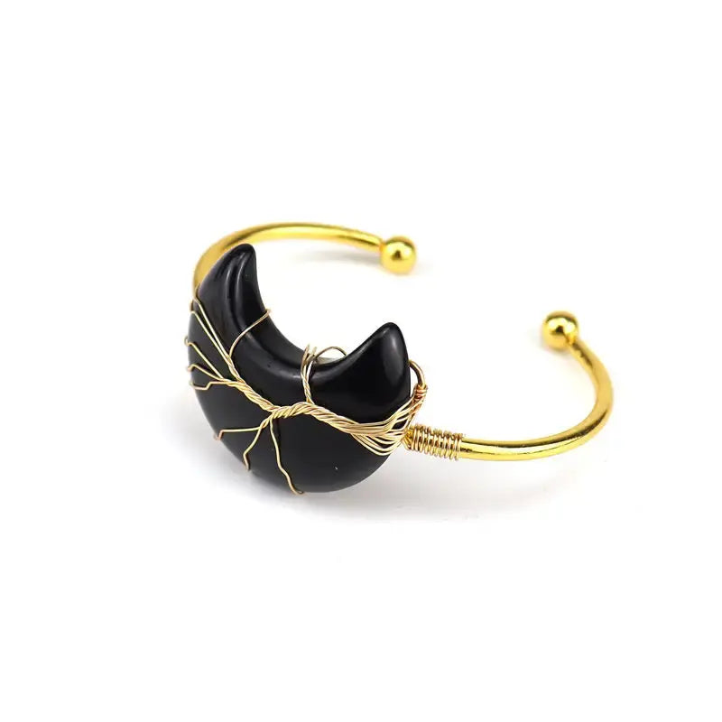 Obsidian Moon shaped stone Cuff Bangle Yiwu Shanmei Jane