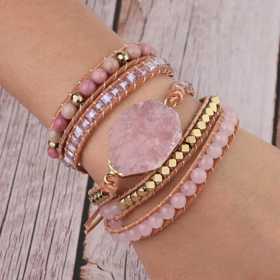 Rose Quartz Boho Wrap Bracelet for Love & Relationships Yiwu Shanmei Jane