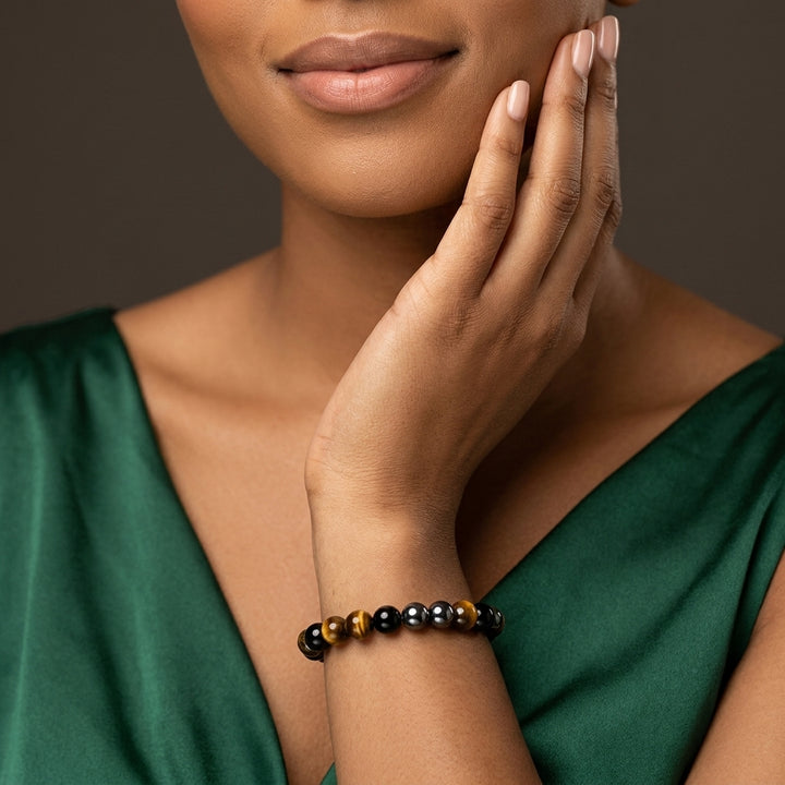 Tiger Eye, Black Onyx & Hematite - Triple Protection Bracelet - Lifestyle Female