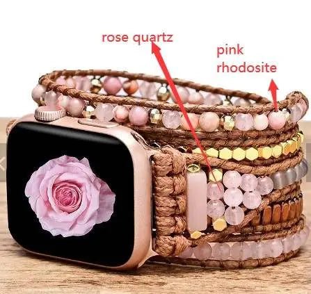 Rose Quartz & Rhodochrocite Wrap Bracelet for Apple Watch Yiwu Shanmei Jane
