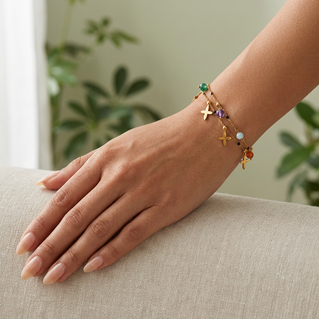 Amethyst, Aventurine, Aquamarine & Carnelian Bracelet Anklet - Lifestyle F