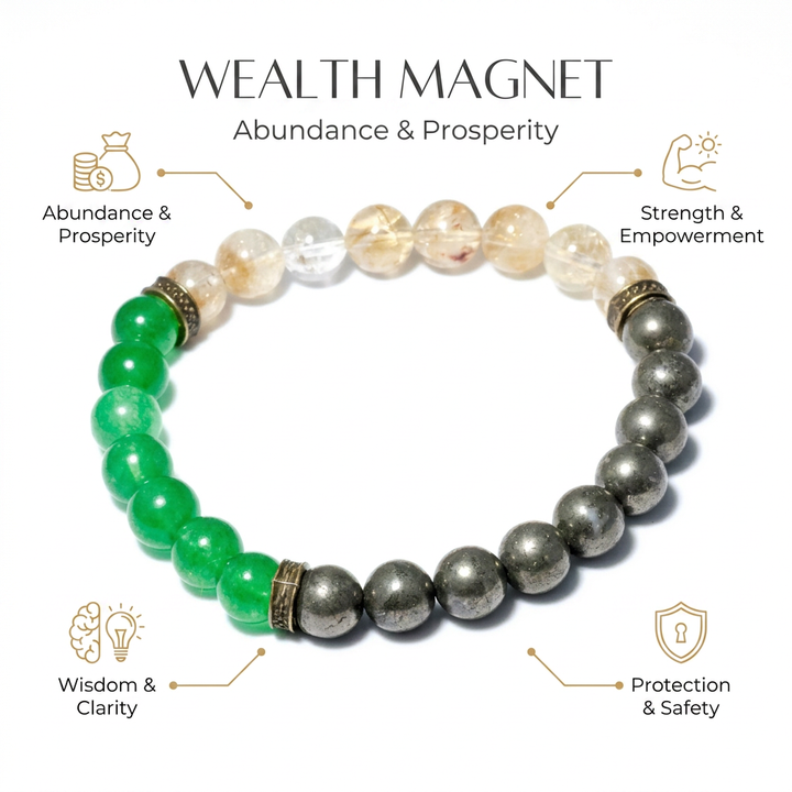 Aventurine, Pyrite & Citrine Bracelet for Abundance - Wealth Magnet - Infographic