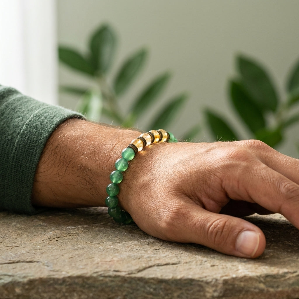 Green Aventurine & Citrine Bracelet for Luck, Abundance & Prosperity - Lifestyle Male