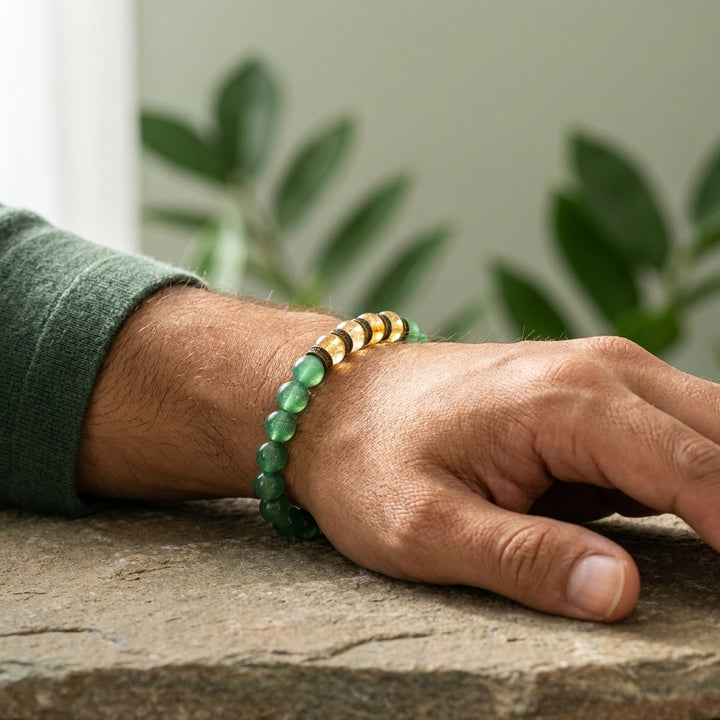 Green Aventurine & Citrine Bracelet for Luck, Abundance & Prosperity - Lifestyle Male