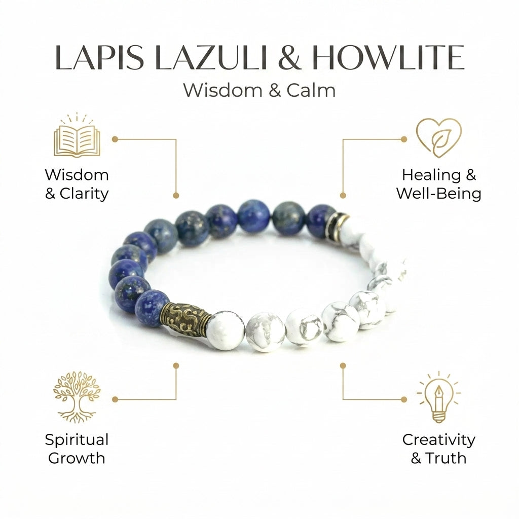 Lapis Lazuli & Howlite for creativity, wisdom, clarity, self-awareness - Infographic