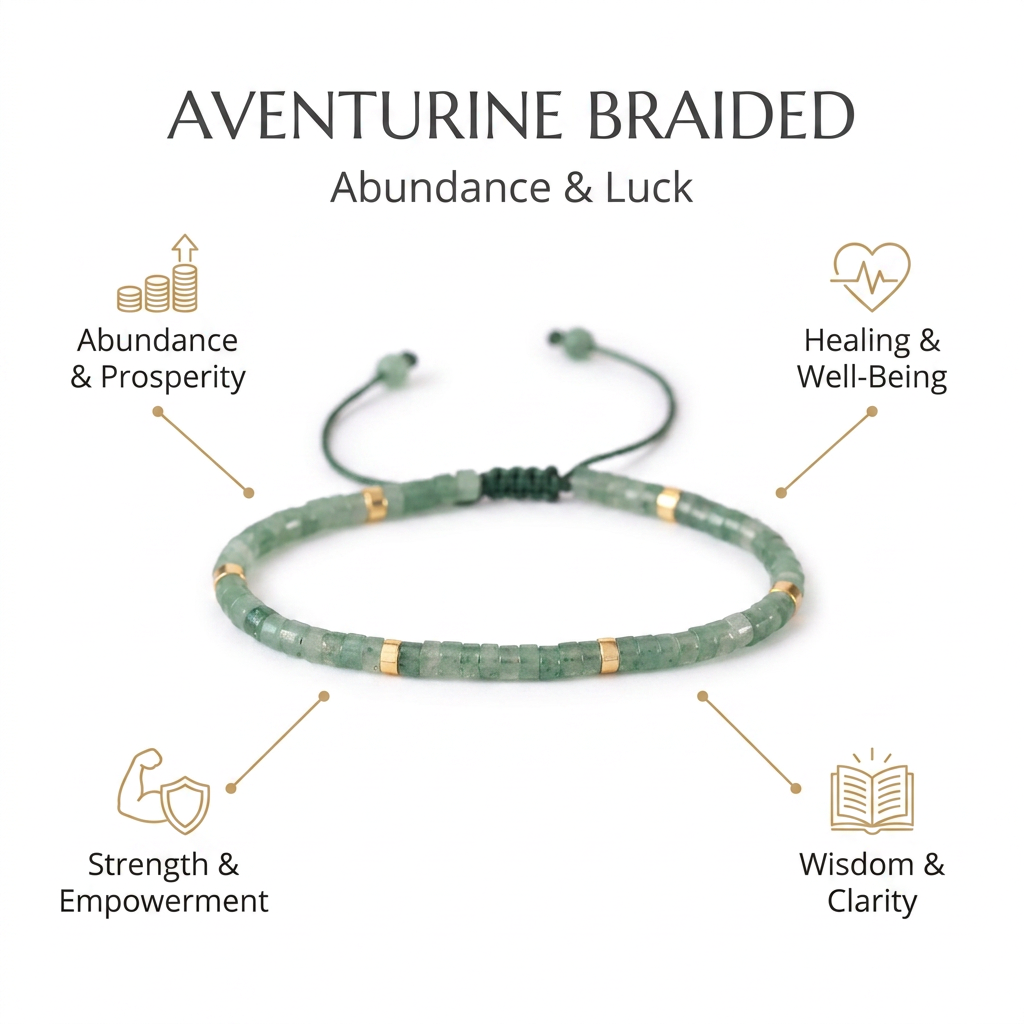 Aventurine Braided Bracelet for Abundance & Luck - Infographic