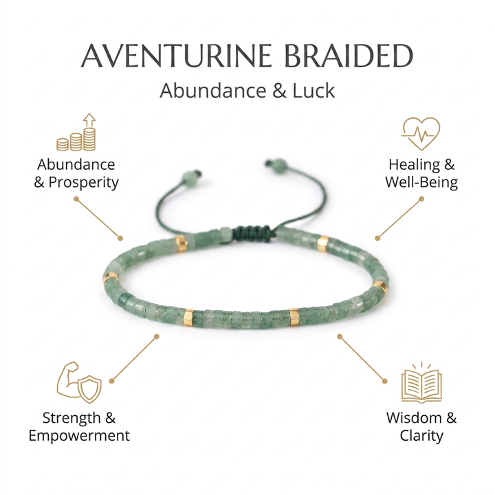 Aventurine Braided Bracelet for Abundance & Luck - Infographic