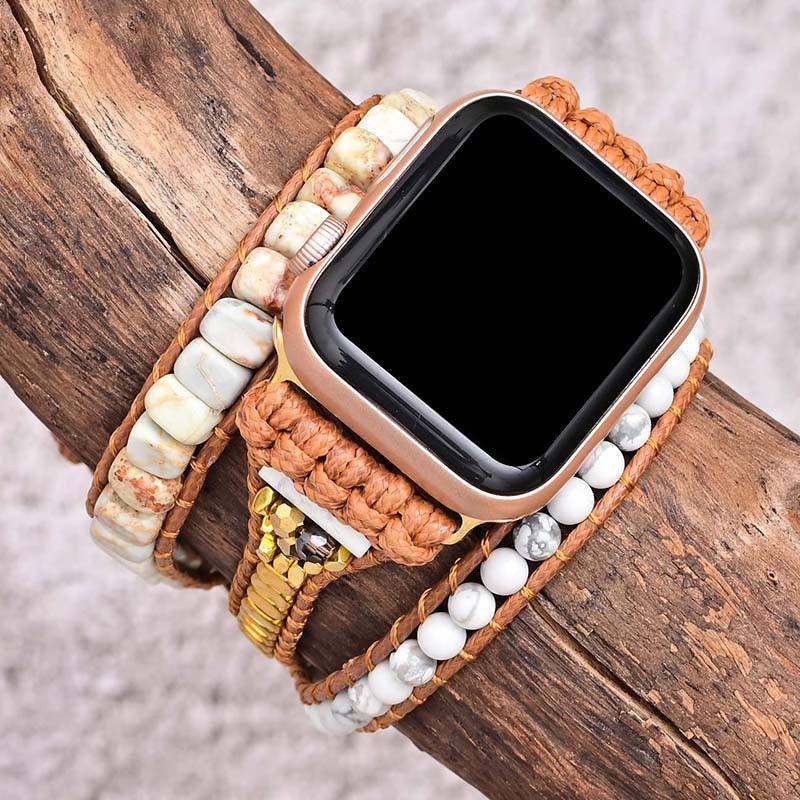 Shoushan Stone & Howlite Wrap Bracelet for Apple Watch