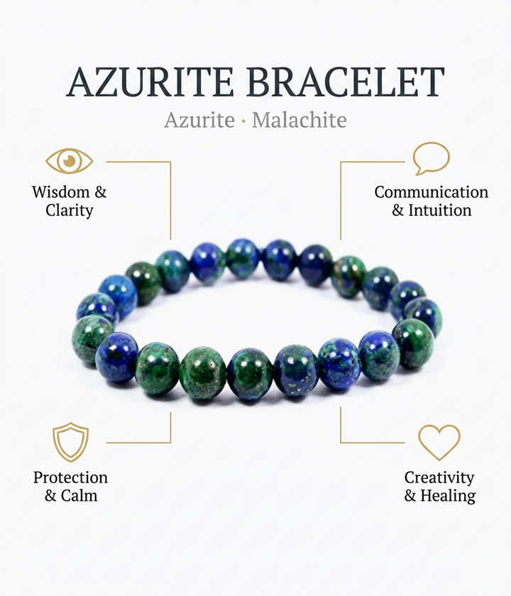 Azurite Bracelet for Communication & Wisdom - Infographic