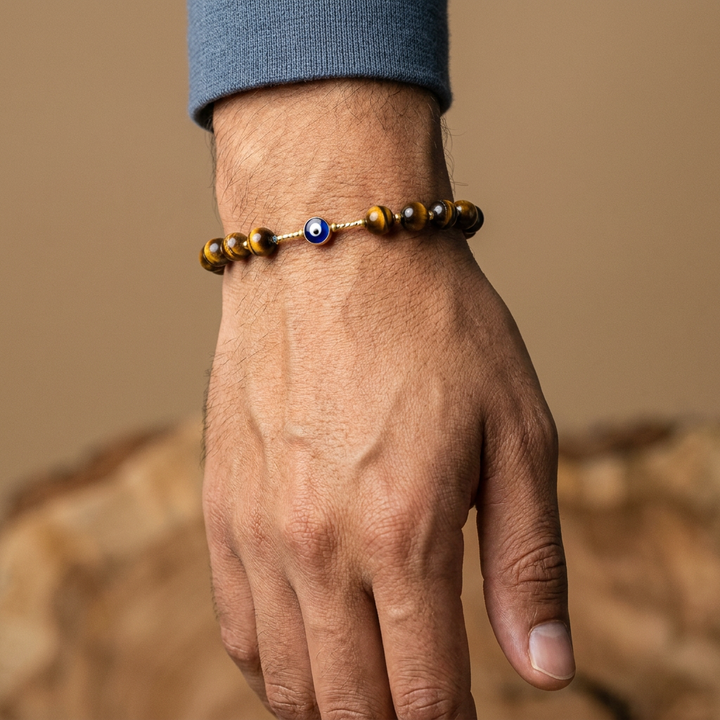 Tiger Eye with Evil Eye Bracelet for Strength and Protection - Lifestyle M