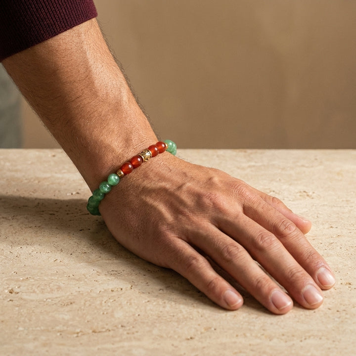 Wealth Bracelet with Red Carnelian and Green Aventurine for wealth, success, prosperity & success. Zodiac: All - Lifestyle Male