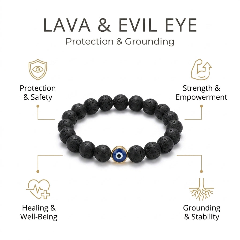 Lava Stone with Evil Eye Nazar Bracelet for Protection - Infographic