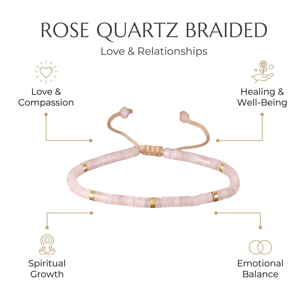 Rose Quartz Braided Bracelet for Love & Relationships - Infographic