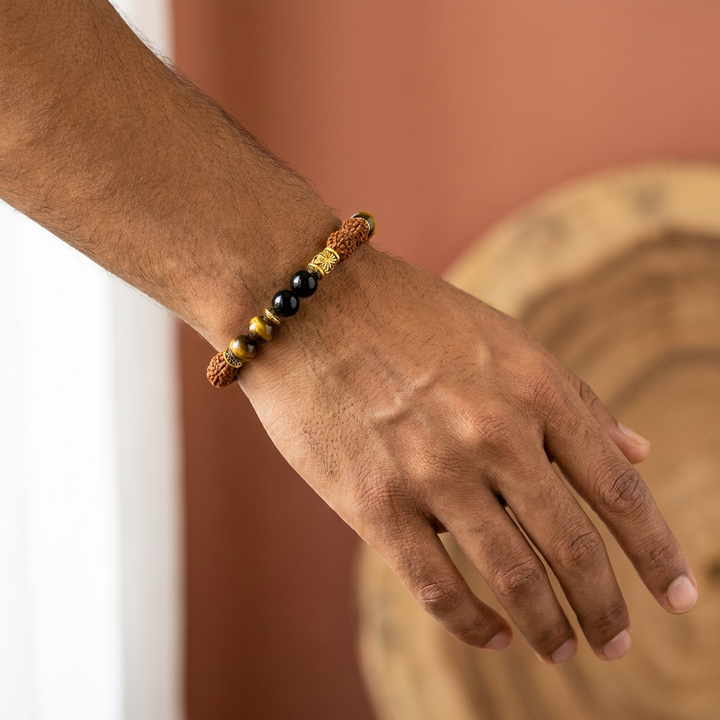 Rudraksh Onyx & Tiger Eye bracelet for peace, courage - Lifestyle M