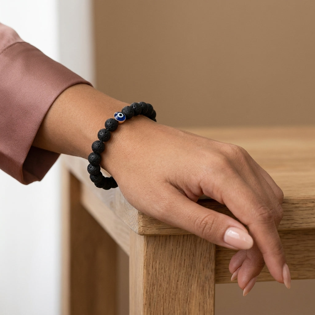Lava Stone with Evil Eye Nazar Bracelet for Protection - Lifestyle Female