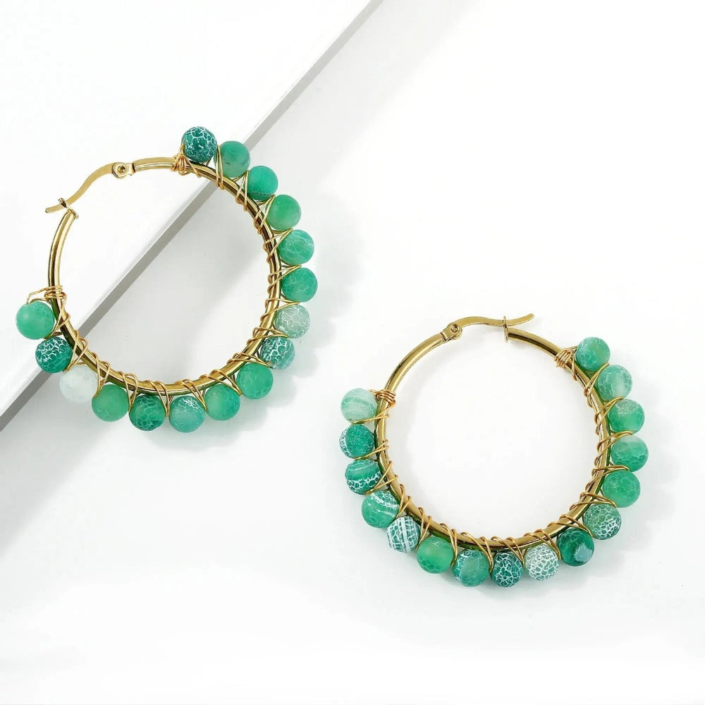 Green Agate Earrings in Stainless Steel for Stability & Abundance Yiwu Shanmei Jane