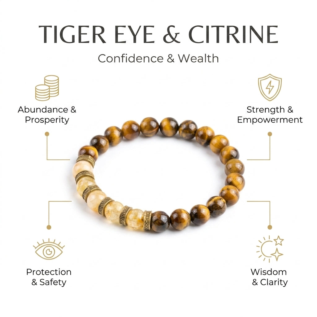 Tiger Eye and Citrine for Confidence, wealth & Abundance - Infographic