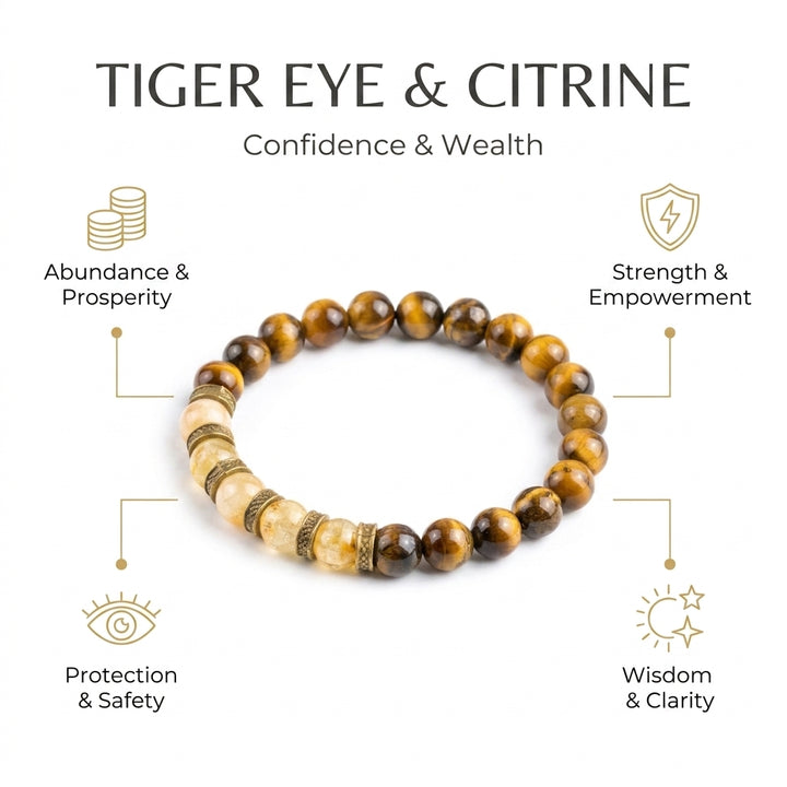 Tiger Eye and Citrine for Confidence, wealth & Abundance - Infographic