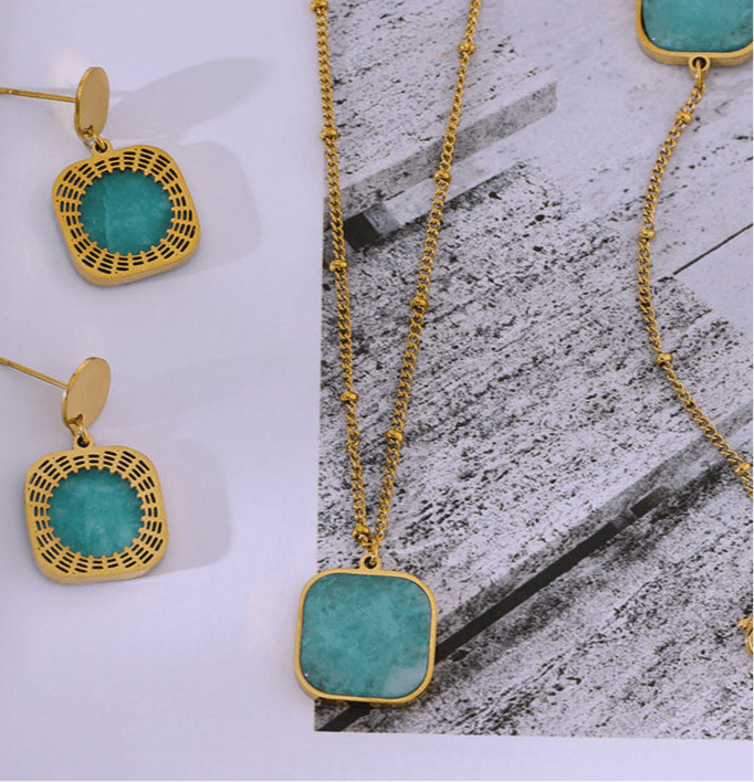 Amazonite Earrings - Necklace Set  by Raw Spiritual