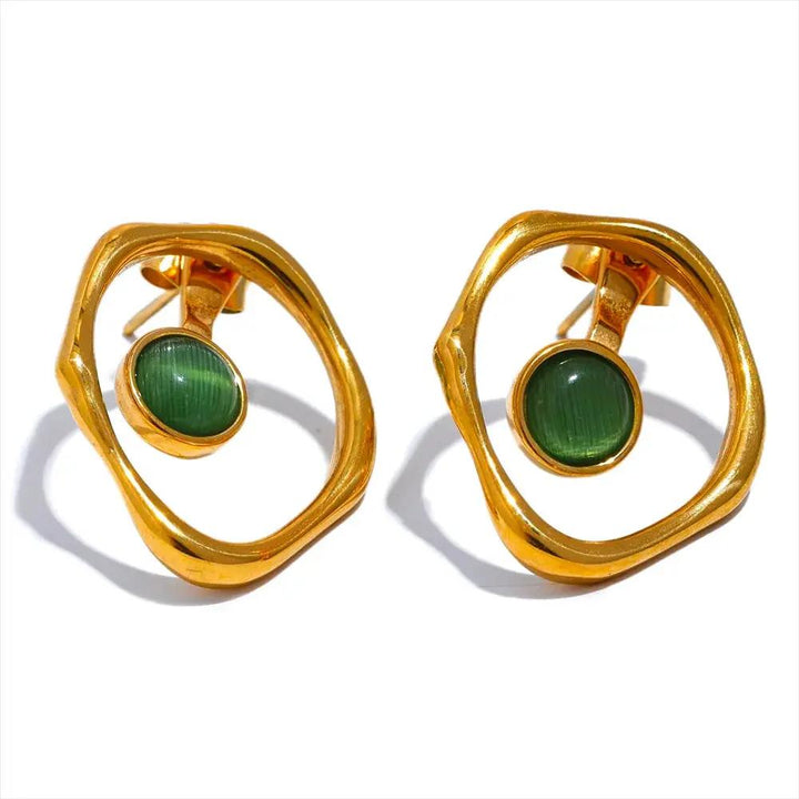 Green Cat's Eye Earring for Prosperity & Clarity  by Raw Spiritual