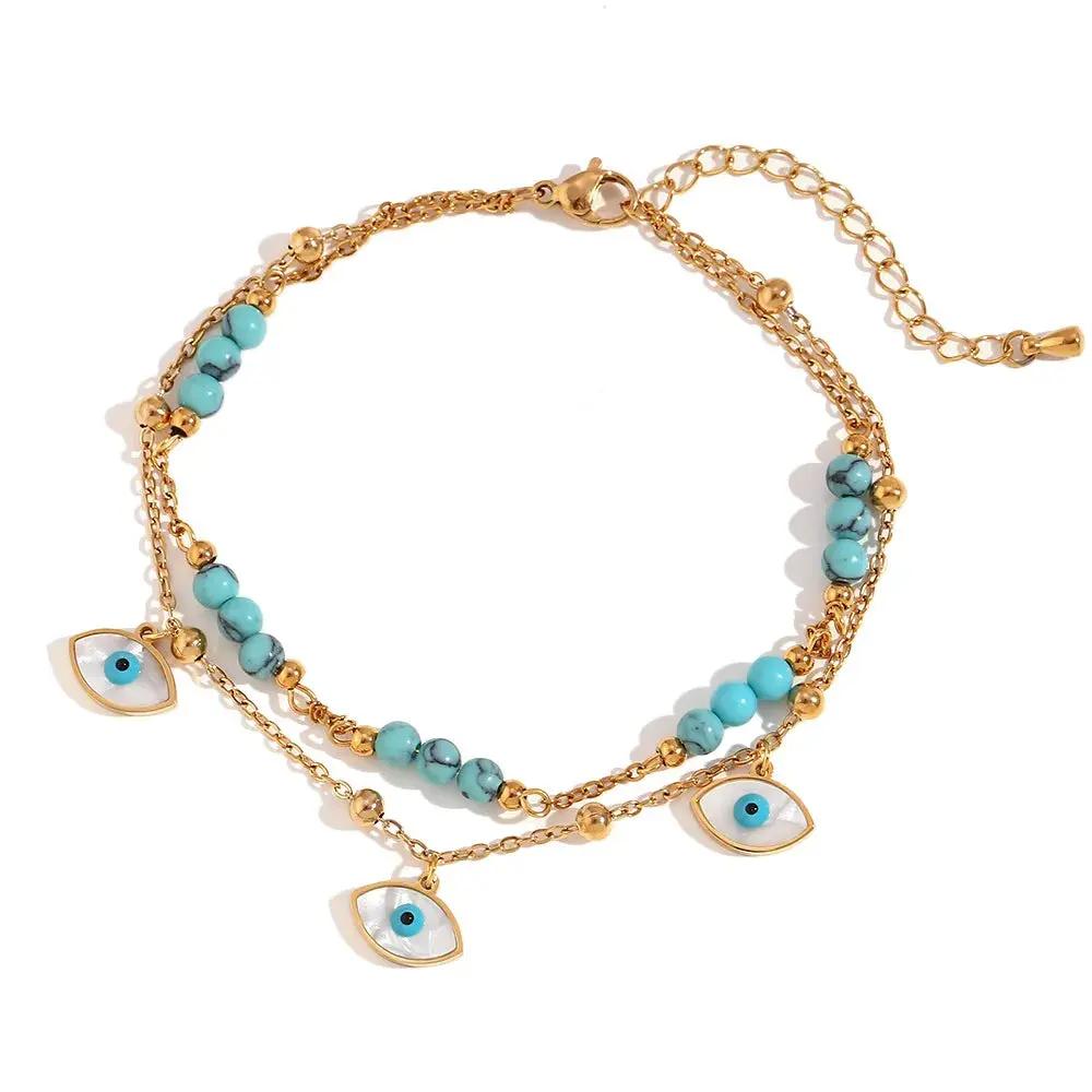 Turquoise Evil Eye Nazar Anklet for Protection  by Raw Spiritual