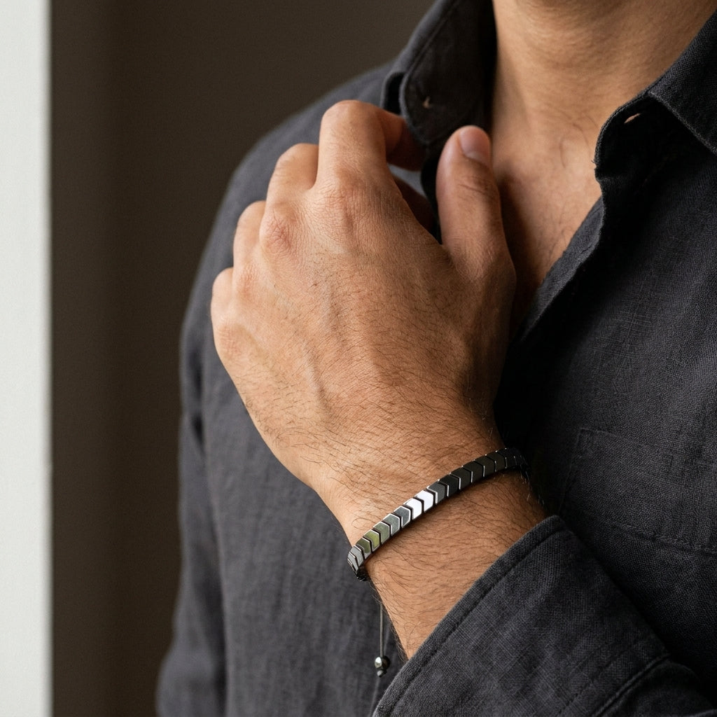 Hematite Arrowhead Thread Bracelet for Grounding - Lifestyle Male