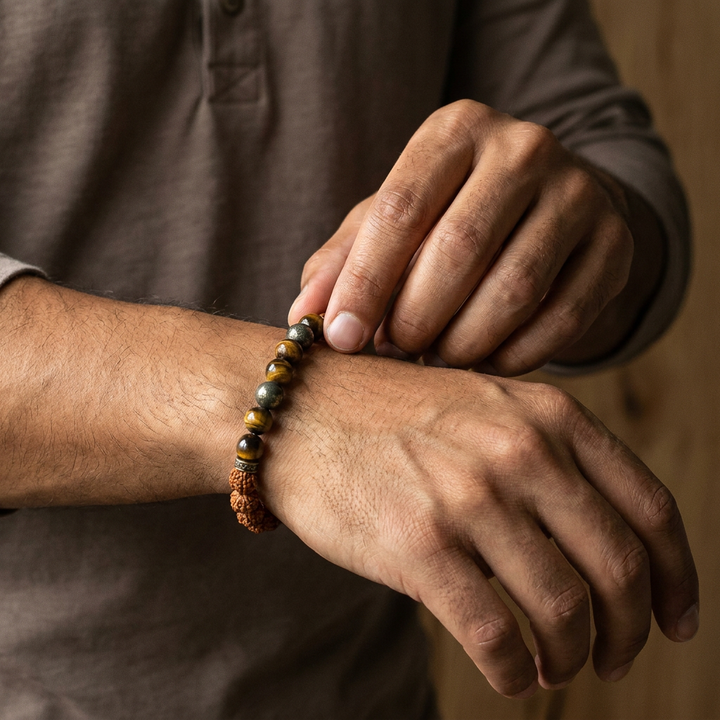 Rudraksh Pyrite and Tiger Eye bracelet for peace, courage and success - Lifestyle Male