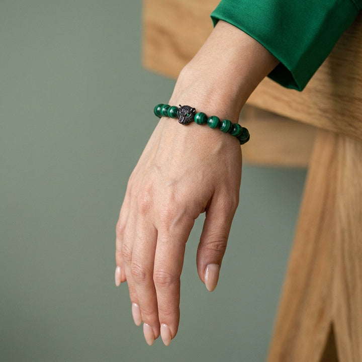Malachite Bracelet with Leopard Charm for Change and Transformation - Lifestyle Female