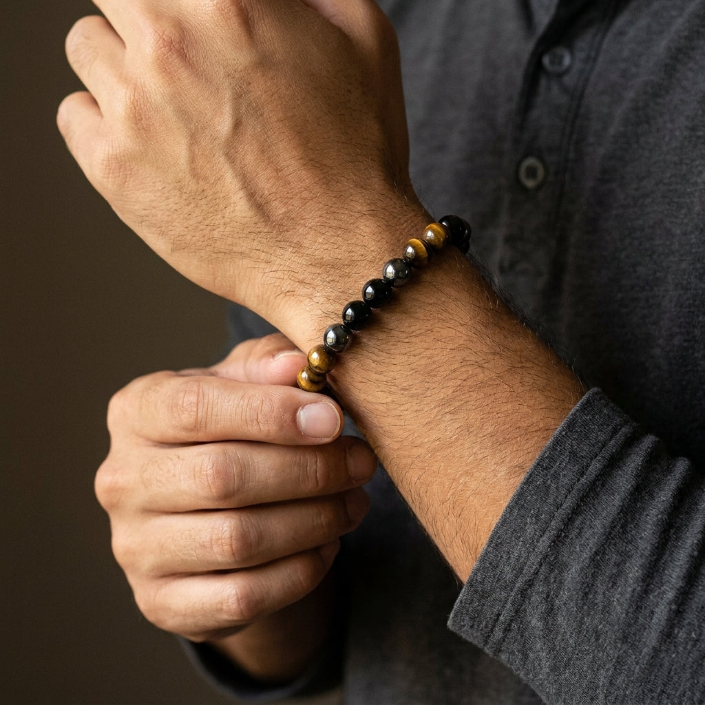 Tiger Eye, Black Onyx & Hematite - Triple Protection Bracelet - Lifestyle Male