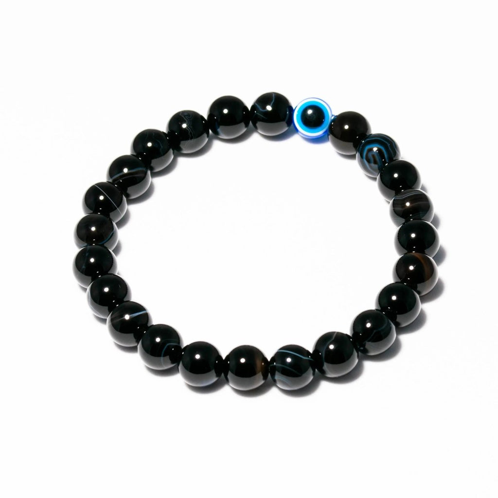 Black Tourmaline Evil Eye Bracelet for Protection Purification