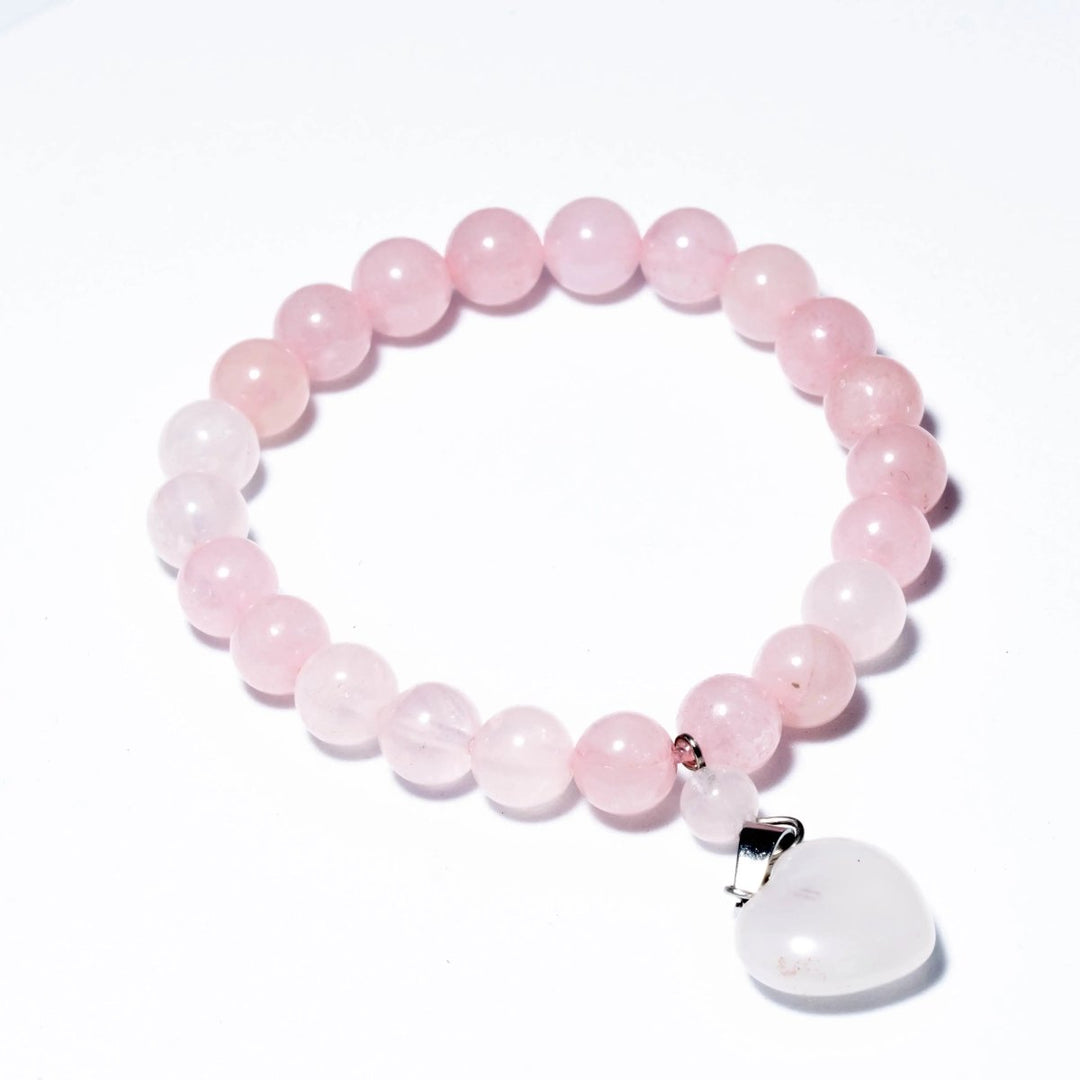 Rose Quartz Bracelet with heart charm for Self Love & Relationships Yiwu Shanmei Jane