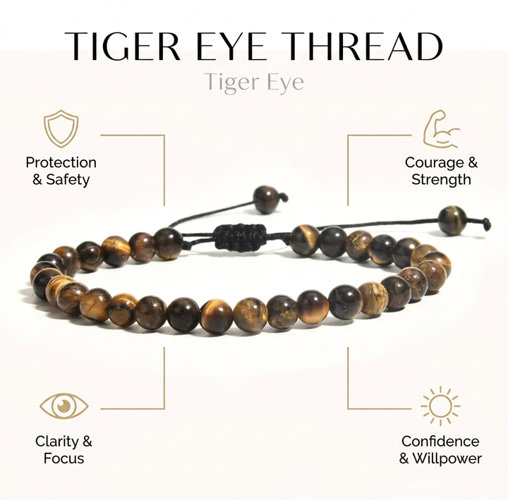 Tiger Eye Thread Bracelet for Protection & Courage - Infographic
