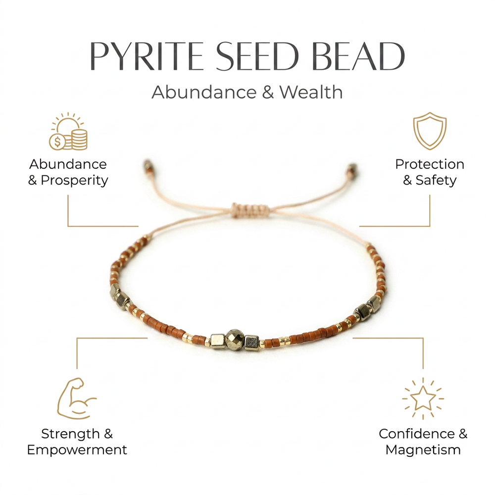 Pyrite Seed Bead Bracelet for Abundance, Prosperity & Wealth - Infographic
