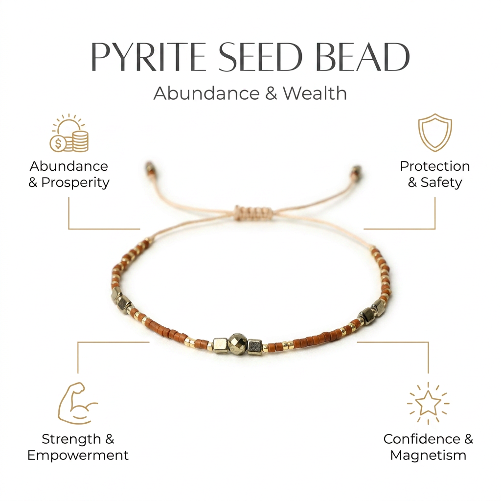 Pyrite Seed Bead Bracelet for Abundance, Prosperity & Wealth - Infographic