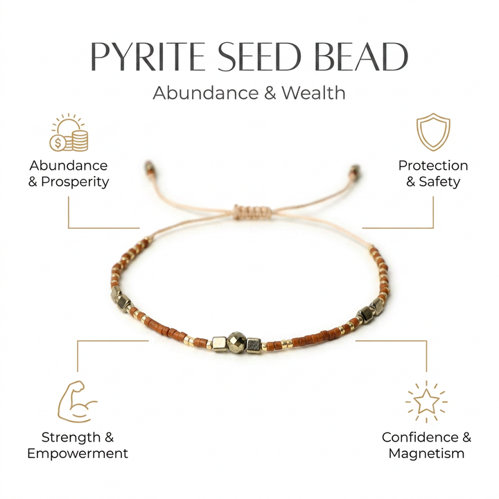 Pyrite Seed Bead Bracelet for Abundance, Prosperity & Wealth - Infographic