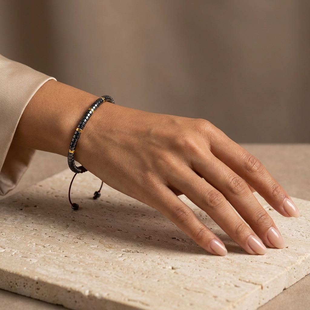 Hematite Braided Bracelet for Protection - Lifestyle Female