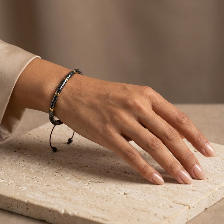 Hematite Braided Bracelet for Protection - Lifestyle Female