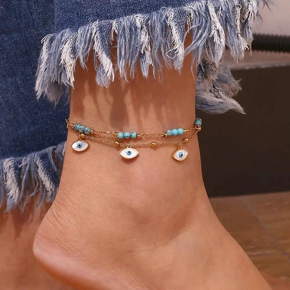 Turquoise Evil Eye Nazar Anklet for Protection  by Raw Spiritual