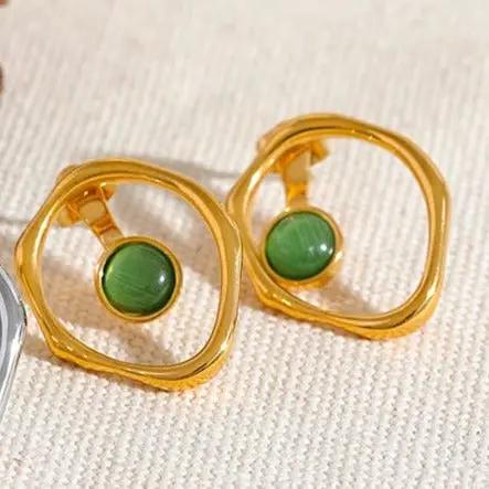 Green Cat's Eye Earring for Prosperity & Clarity  by Raw Spiritual