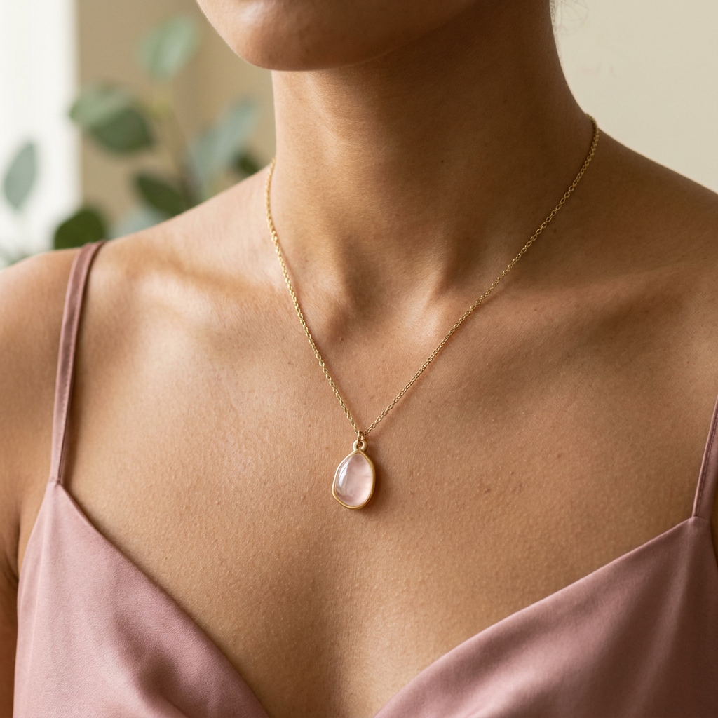 Rose Quartz Pendant Necklace for Love & Relationships - Lifestyle F