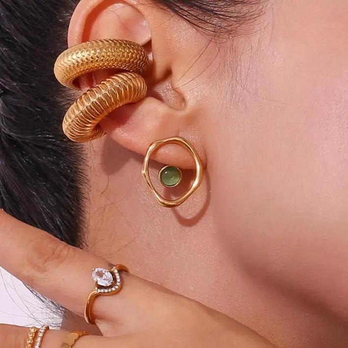 Peach Cat's Eye Earring for Prosperity & Clarity  by Raw Spiritual