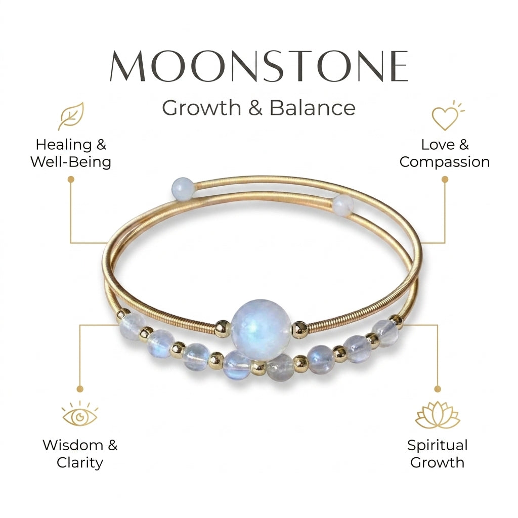 Moonstone Bangle for Growth & Balance - Infographic