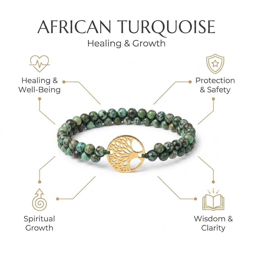 African Turquoise Bracelet with Tree of Life for  Healing & Spiritual Growth - Infographic