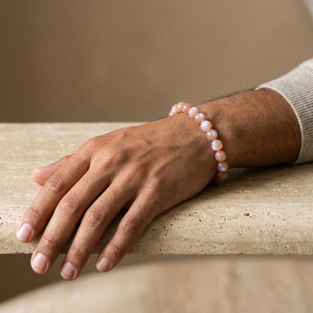 Peach Moonstone Bracelet for Serendipity & Clairvoyance - Lifestyle M