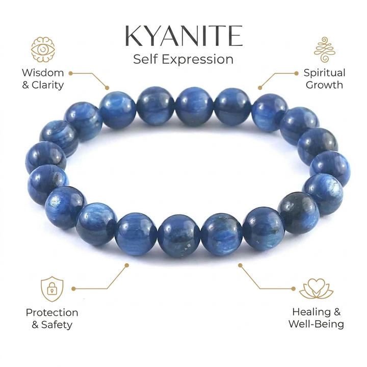 Kyanite Bracelet for Self Expression & Removing Blockages - Infographic