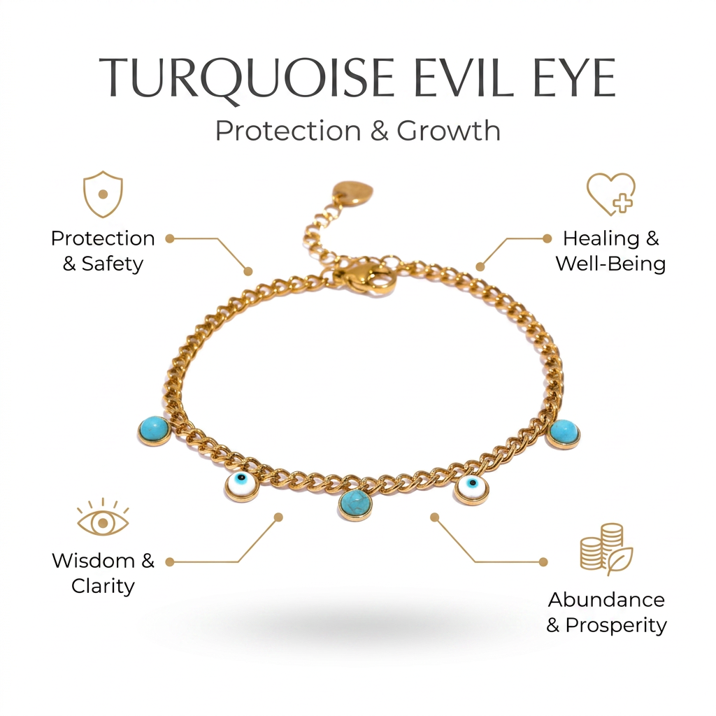 Turquoise with Evil Eye Nazar Bracelet for Protection & Spiritual Growth - Infographic