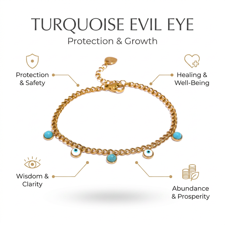 Turquoise with Evil Eye Nazar Bracelet for Protection & Spiritual Growth - Infographic